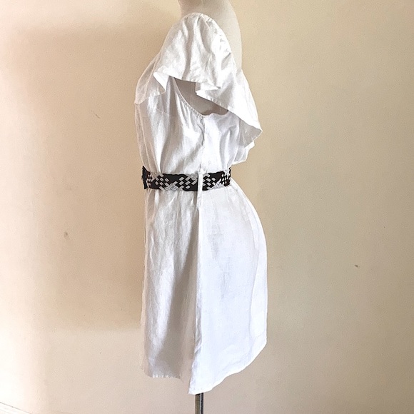 GUESS 100% white linen dress with shoulder frill SIZE XL - Picture 3 of 8